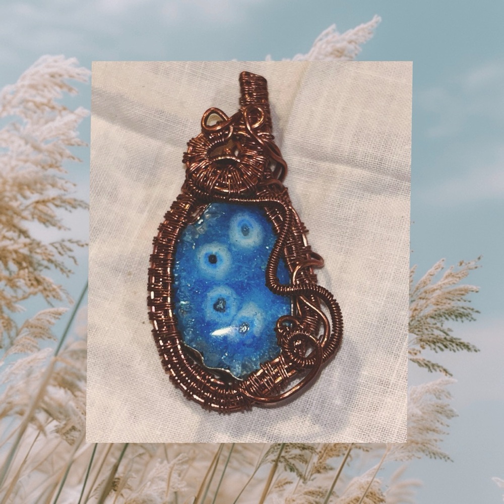 Exclusive HANDMADE solar quartz with copper Wire Wrap Pendant